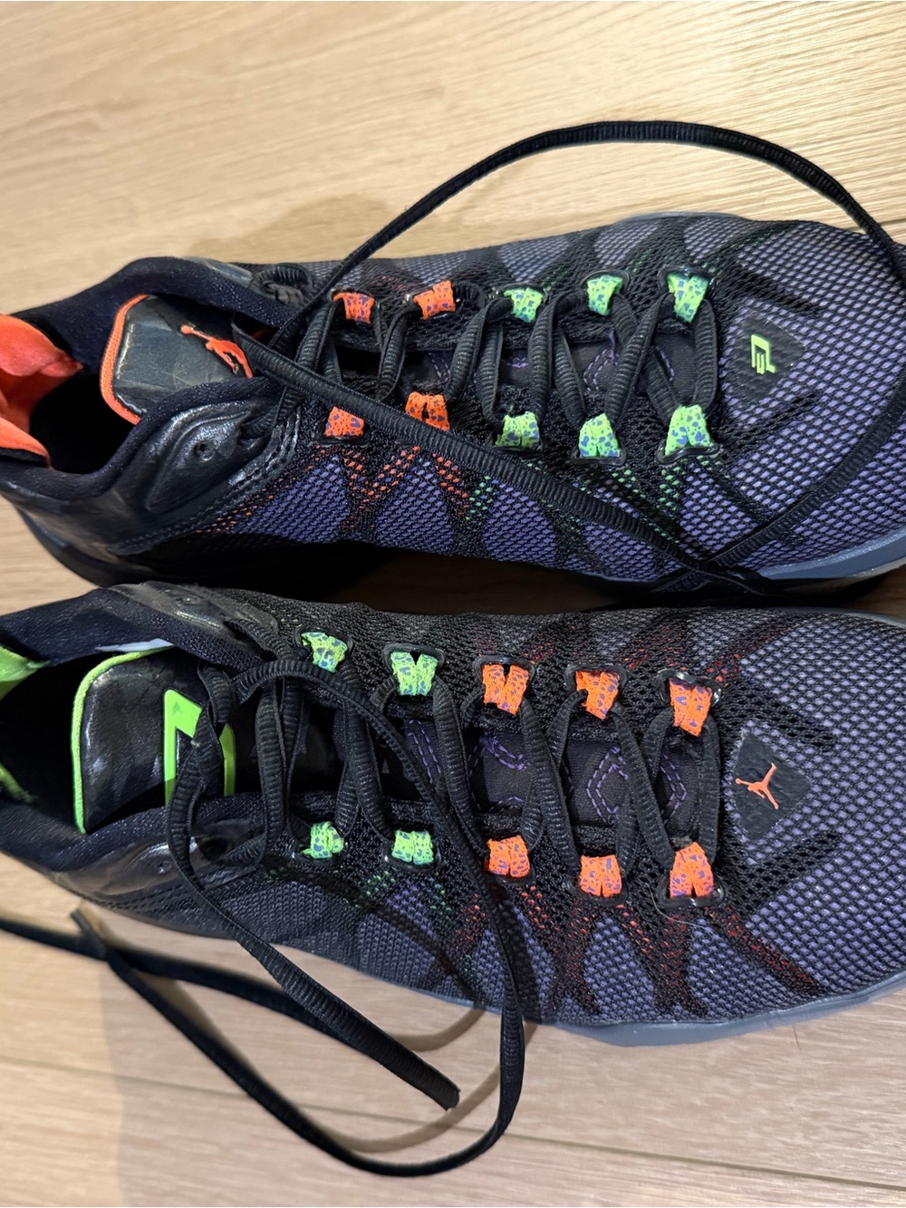 Black Athletic Sneakers with Neon Green & Orange Accents